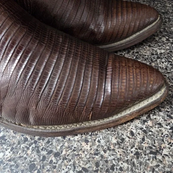 Nocona Men's Western Boots Lizard Leather Brown Cowboy Size 8D Made In USA - Picture 4 of 16